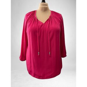 CHICO'S Shirred Tie-Neck Raglan-Sleeve Blouse, Size 3 (XL/16)